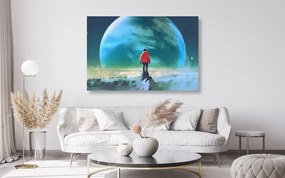 Quadro su tela – Uomo sulla cima della montagna