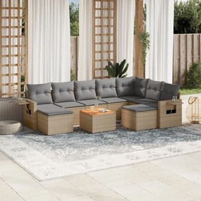 Set divano da giardino 10 pz con cuscini beige misto polyrattan