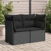 Divano da Giardino con Cuscini a 2 Posti Nero in Polyrattan 365986