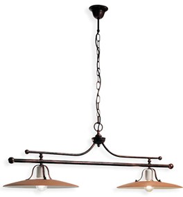 Lampadario Classico Bologna Metallo E Ceramica Nero Sfumato Rame 2 Luci E27