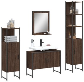 Set Mobili Da Bagno 4 Pz Rovere Marrone İn Legno Multistrato /