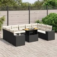 Set Divani da Giardino 10pz con Cuscini in Polyrattan Nero 3272778