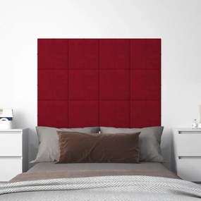 Pannelli Murali 12 Pz Rosso Vino 60x15 Cm Velluto 1,08 M² /