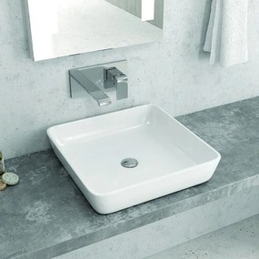 Kamalu - Lavabo bagno quadrato in ceramica bianca lucida | Litos-P105