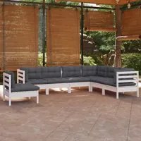 Set Divani da Giardino 7 pz con Cuscini Bianchi Legno di Pinocod mxl 97524