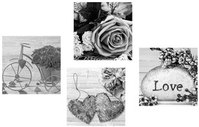 Set di quadri – Natura morta in bianco e nero con scritta Love