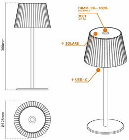 Lampada da Tavolo Solare 2.2W IP54 CCT Dimmerabile - Nera