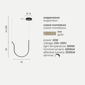 Lampada a sospensione ARQUA in metallo verniciato ORO