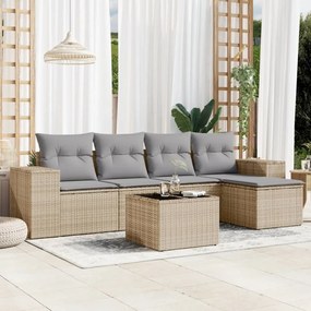 Set divano da giardino 6 pz con cuscini beige in polyrattan