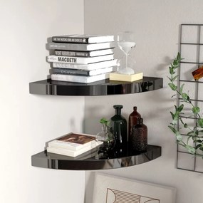 Scaffali angolari a parete 2 pz nero lucido 35x35x3,8 cm mdf