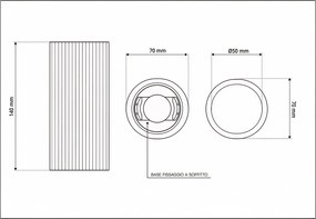 Plafoniera Cilindrica Ø70x140mm GU10 in Gesso Rigato Pitturabile