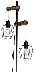 Lampada da terra rustica nera con legno 2 luci - Stronk