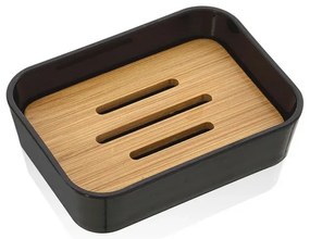 Portasaponetta in finitura nera opaca con inserti in bambù