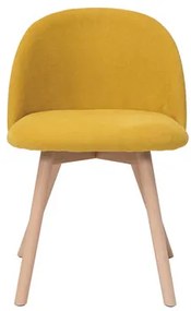 Sedie scandinave in tessuto effetto velluto giallo senape e legno massello di faggio (set di 2) CELESTE