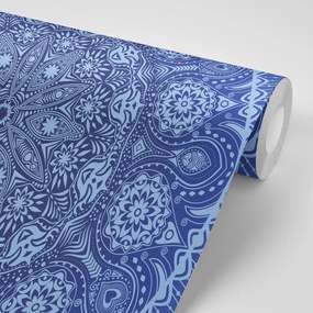 Carta da parati autoadesiva – Mandala decorativa con pizzo in blu