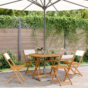 Set Pranzo Da Giardino 5pz Crema İn Tessuto E Legno Massello /