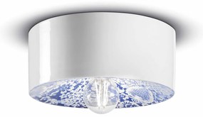 Plafoniera Media Vintage Decò Pi Ceramica Ming Blu 1 Luce E27