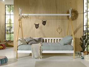 Divano letto  montessoriano per camerette in Pino naturale e Bianco laccato
