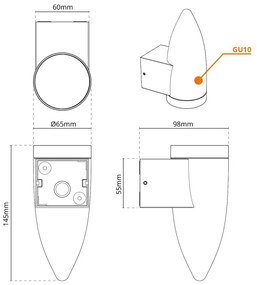 Applique da Parete a Cono per esterni, IP65 GU10 - Nera Colore del corpo Nero