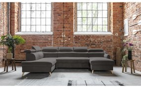 Divano letto angolare a U in velluto grigio scuro (angolo sinistro) Sweet Harmony - Miuform