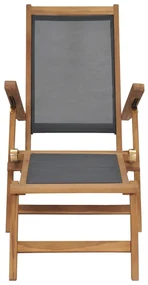 Sedia da esterno con poggiapiedi in massello di teak nera