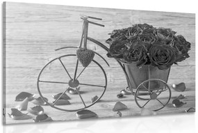 Quadro su tela – Bicicletta piena di rose in bianco e nero