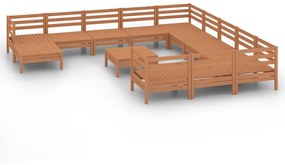 Set Salotto da Giardino 13 pz Miele in Legno Massello di Pino