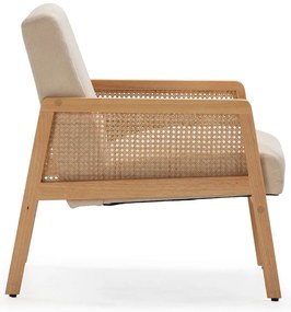 Poltrona con trama beige con rivestimento in velluto a coste Debra – Marckeric