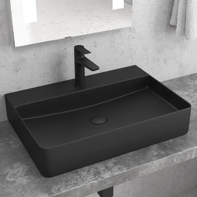 Kamalu - Lavabo appoggio rettangolare in ceramica nera opaca | Litos