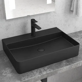 Kamalu - Lavabo appoggio rettangolare in ceramica nera opaca | Litos