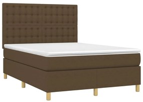 Letto a molle materasso e led marrone scuro 140x200 cm tessuto