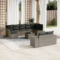 Set Divano da Giardino 10 pz con Cuscini Grigio in Polyrattan 3223029