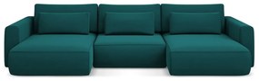 Divano angolare turchese allungabile/con contenitore (a U) con rivestimento in velluto Kapua – Makamii