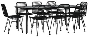 Set da pranzo da giardino 9 pz nero in polyrattan