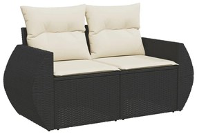 Set divani da giardino 9 pz con cuscini nero in polyrattan