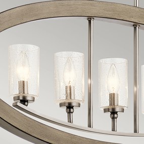 Lampadario Industrial Nordico Grand Bank Acciaio Grigio Antico Vetro 5 Luci E14