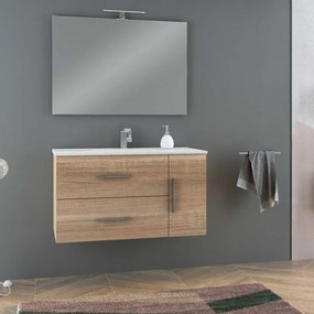 Mobile bagno sospeso con lavabo L 100 x H 55 x P 46 cm rovere bruge, 1 anta 2 cassetti per vasca centrale Master