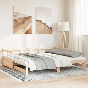 Divano Letto Con Rotelle E Materasso 80x200 Cm İn Legno Di Pino /