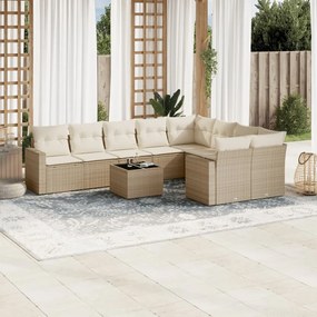 Set divano da giardino 10 pz con cuscini beige in polyrattan