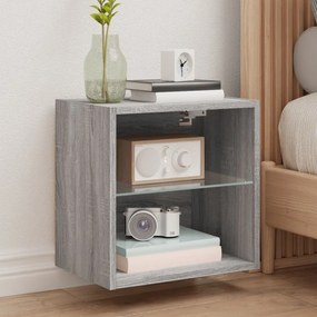 Comodino Con Luci Led A Parete Grigio Sonoma /