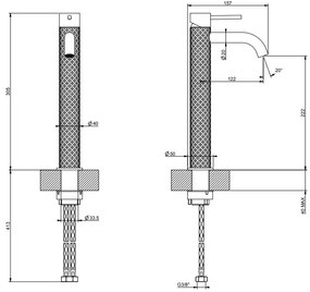 Miscelatore lavabo alto bocca corta per ciotola senza scarico Steel brushed 239 Intreccio 54109 Gessi