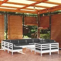 Set Divani da Giardino 12 pz con Cuscini Bianchi Legno di Pinocod mxl 121460