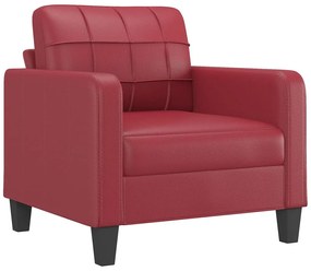 Set di divani 3 pz con cuscini rosso vino in similpelle