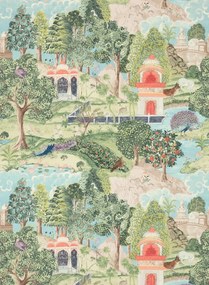 Zoffany Carta da parati Peacock Garden - Green/ Coral