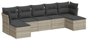 Set divani da giardino 7pz con cuscini grigio chiaro polyrattan