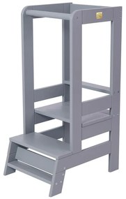 Torre di apprendimento grigia in pino massiccio Montessori – Meowbaby