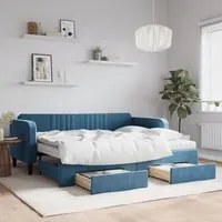 Divano Letto Estraibile con Cassetti Blu 90x200 cm in Velluto 3197134