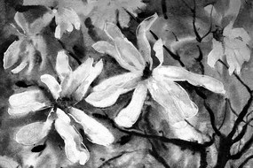 Stampa su tela – Albero acquerellato in fiore in bianco e nero