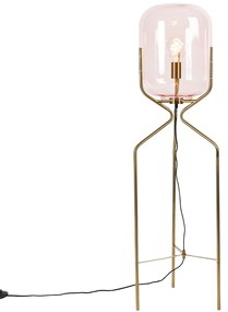 Lampada da terra Art Déco in ottone con vetro rosa - Bliss