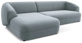 Divano angolare azzurro (con penisola a sinistra) con rivestimento in velluto Moana – Makamii